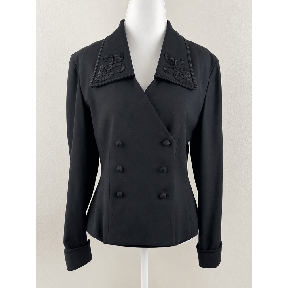 Kasper for A.S.L. Blazer Size 8 Black Embroidered Front Career Evening Jacket